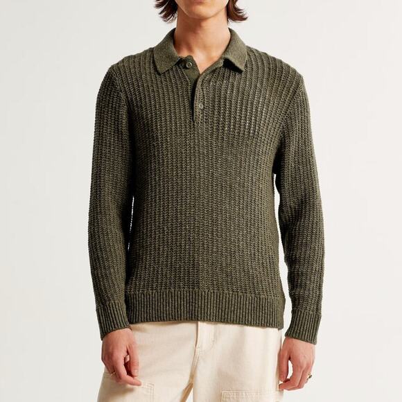 Abercrombie & Fitch Other - Abercrombie & Fitch Long-Sleeve 3-Button Sweater Knit Green Polo S